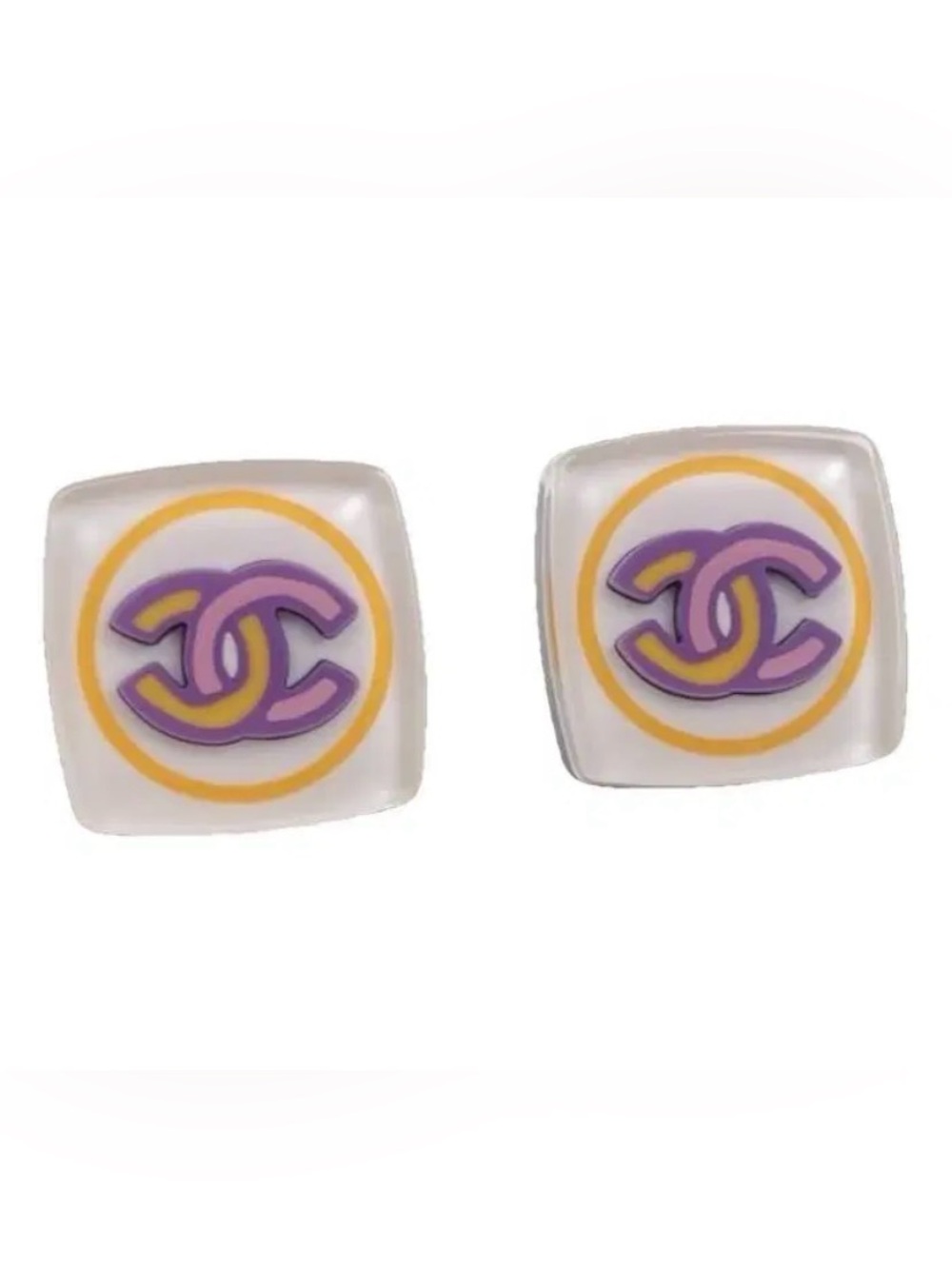 ChaneI Resin Color Block earrings Purple , White, Gold CC
